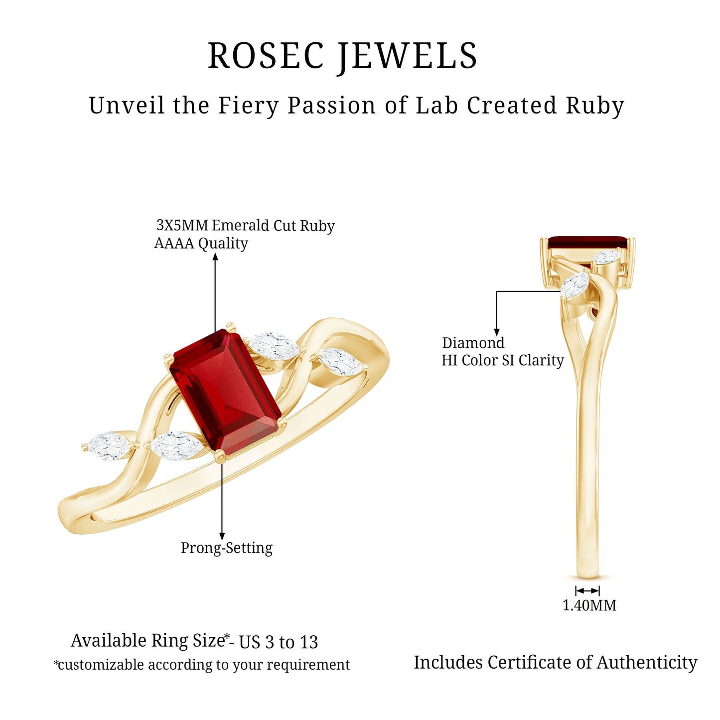 Lab Grown Ruby Solitaire Split Shank Ring with Diamond