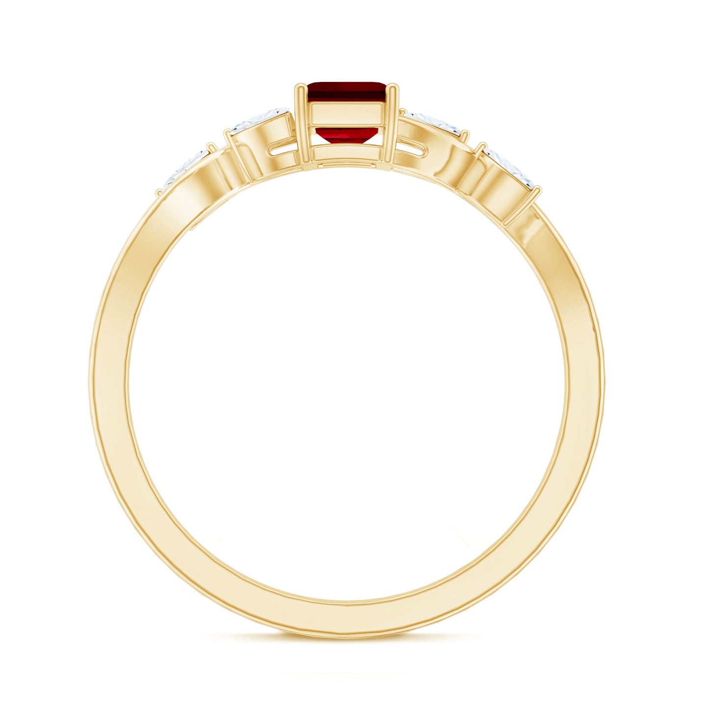 Lab Grown Ruby Solitaire Split Shank Ring with Diamond
