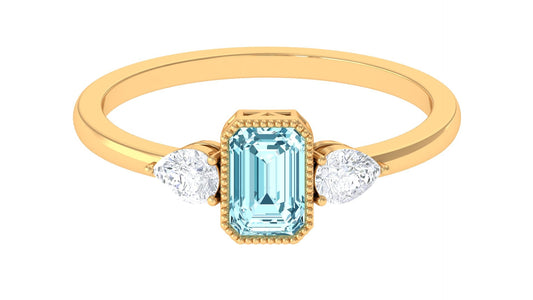 0.6 Carat Natural Aquamarine and Diamond 3 Stone Engagement Ring with Certificate