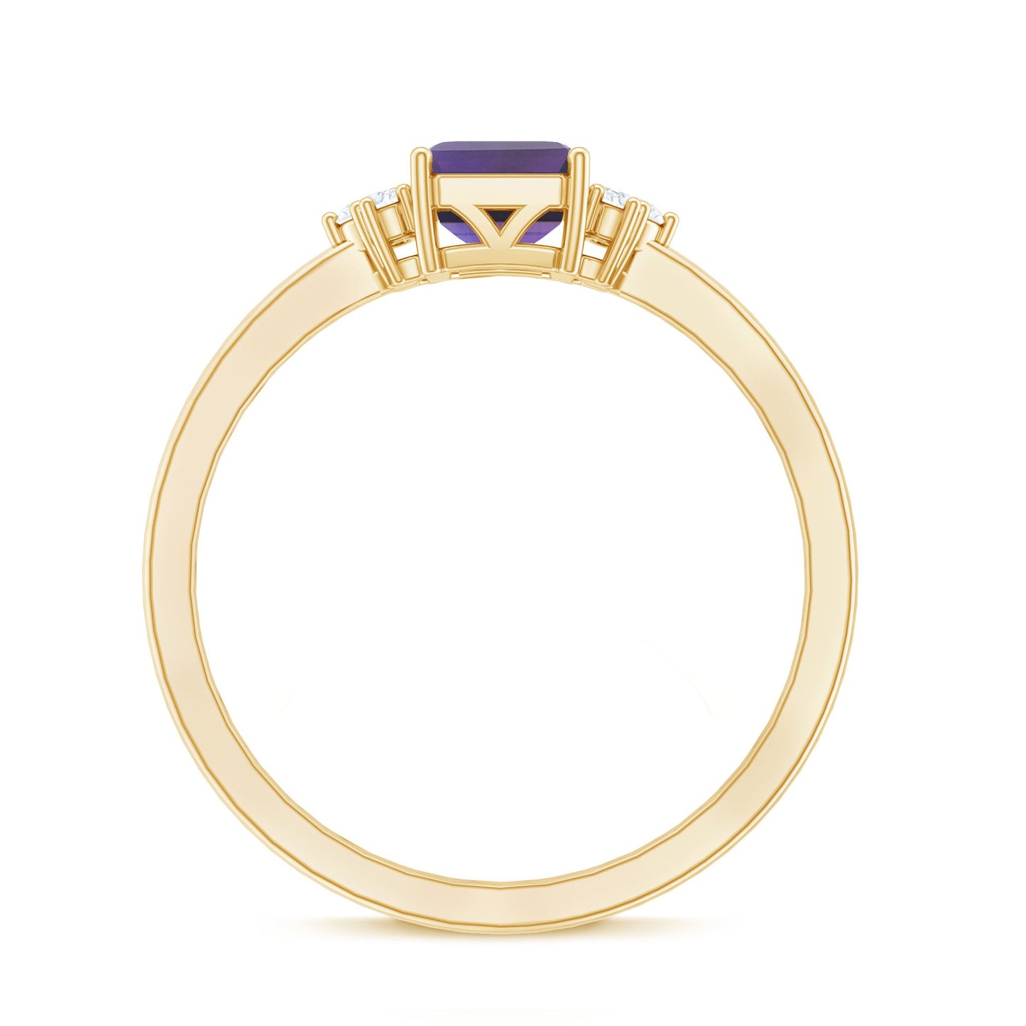 Octagon Cut Amethyst Solitaire Ring with Diamond Accent