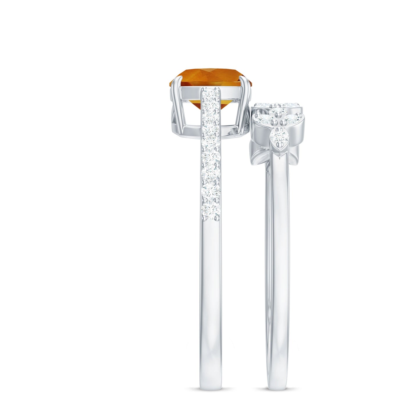 Certified 2.2 Carat Citrine and Diamond Wedding Bridal Ring Set of 2