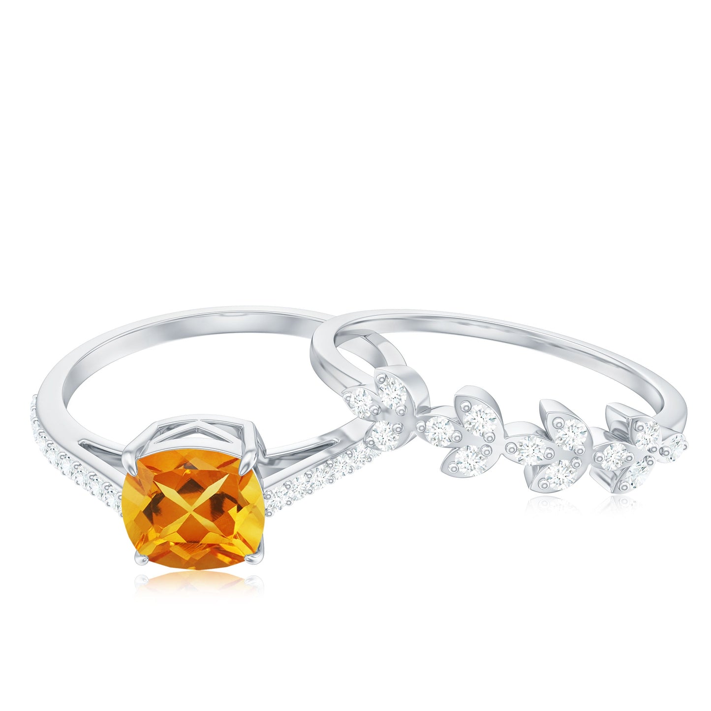 Certified 2.2 Carat Citrine and Diamond Wedding Bridal Ring Set of 2