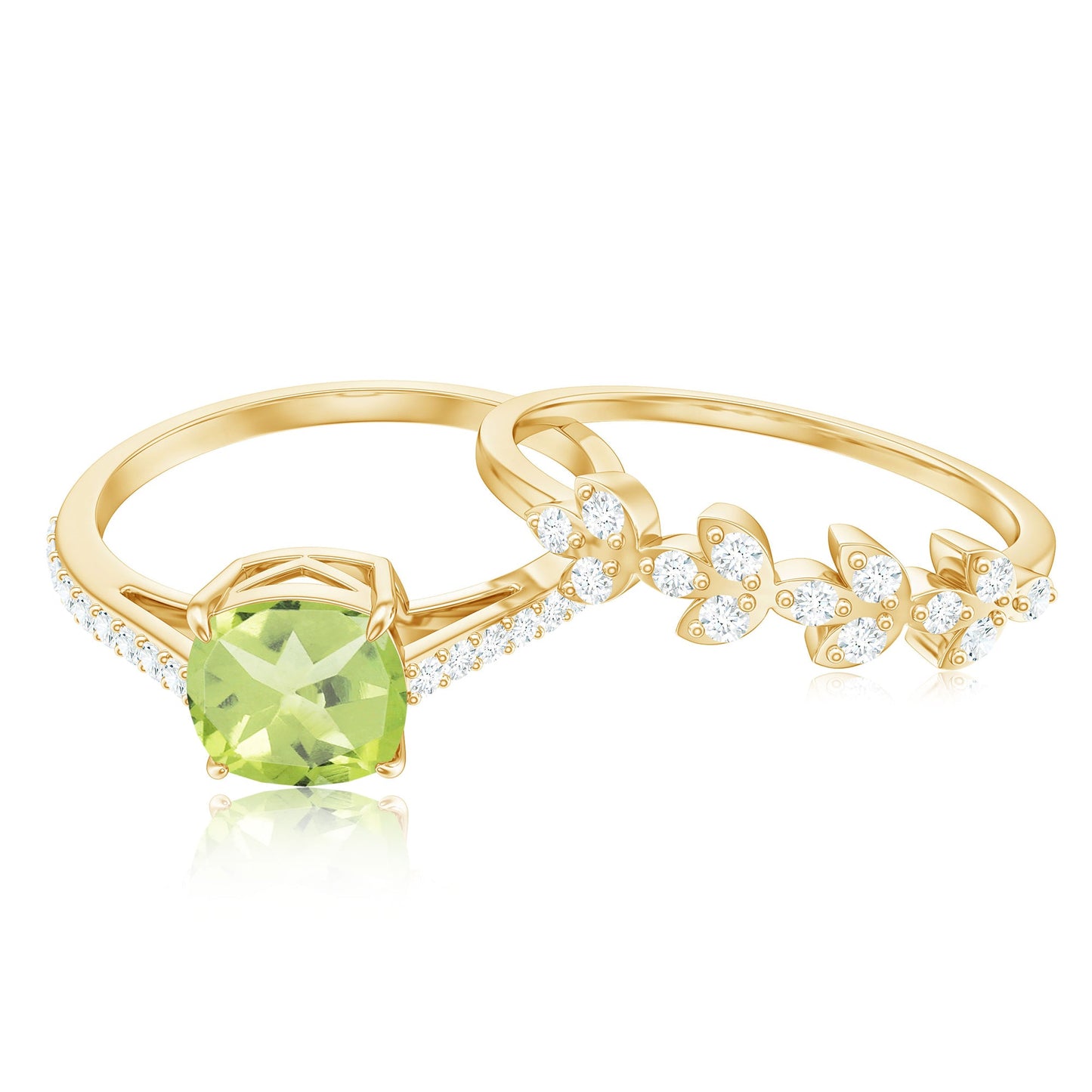 Certified Real 2 Carat Cushion Cut Peridot Engagement Ring with Diamond Enhancer