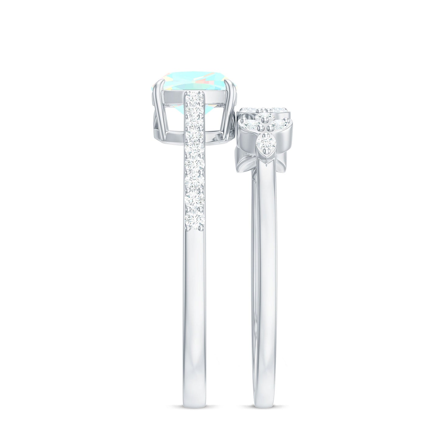 0.8 Carat Cushion Cut Ethiopian Opal Solitaire Ring Set with Diamond Stackable Band