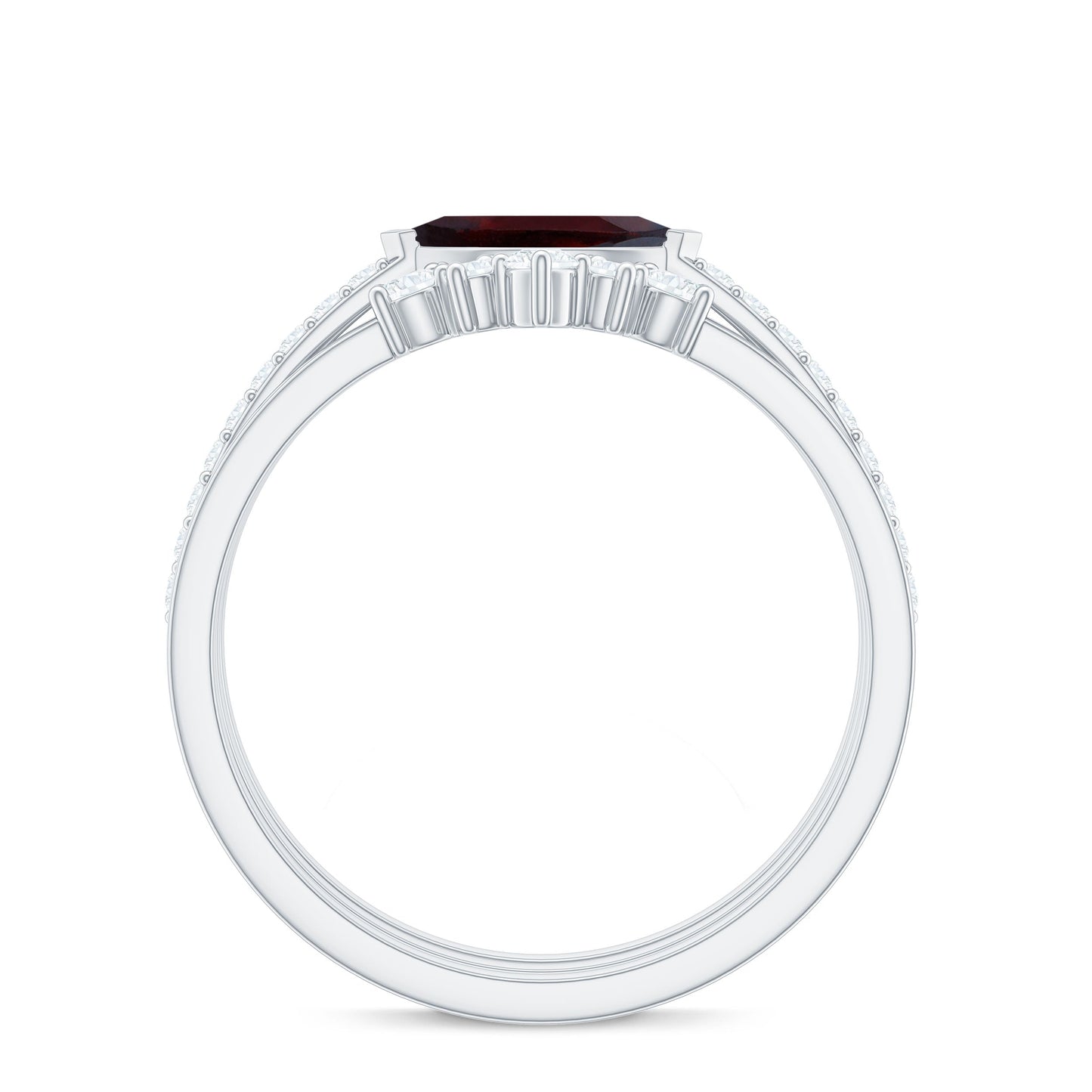 Natural 0.7 Carat Garnet Marquise Engagement Wedding Ring Set of 3 with Diamond