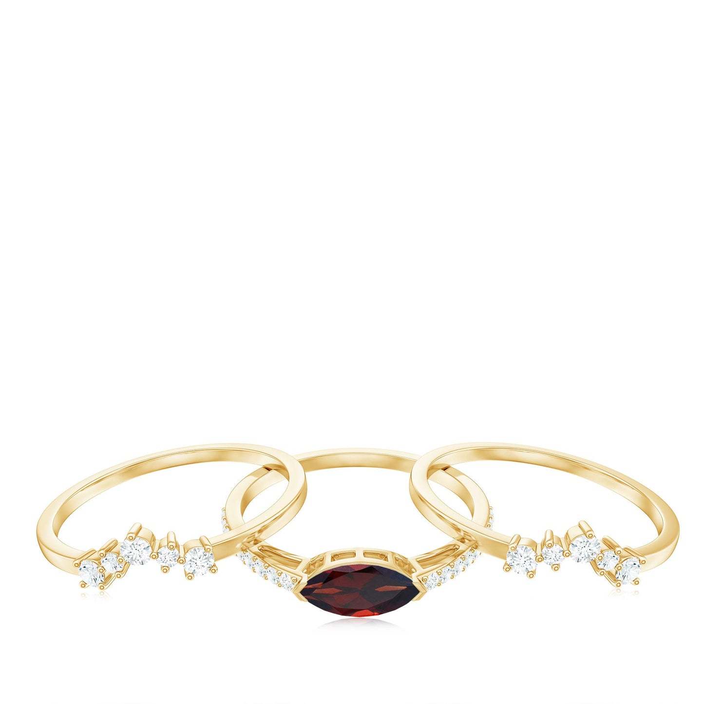 Natural 0.7 Carat Garnet Marquise Engagement Wedding Ring Set of 3 with Diamond