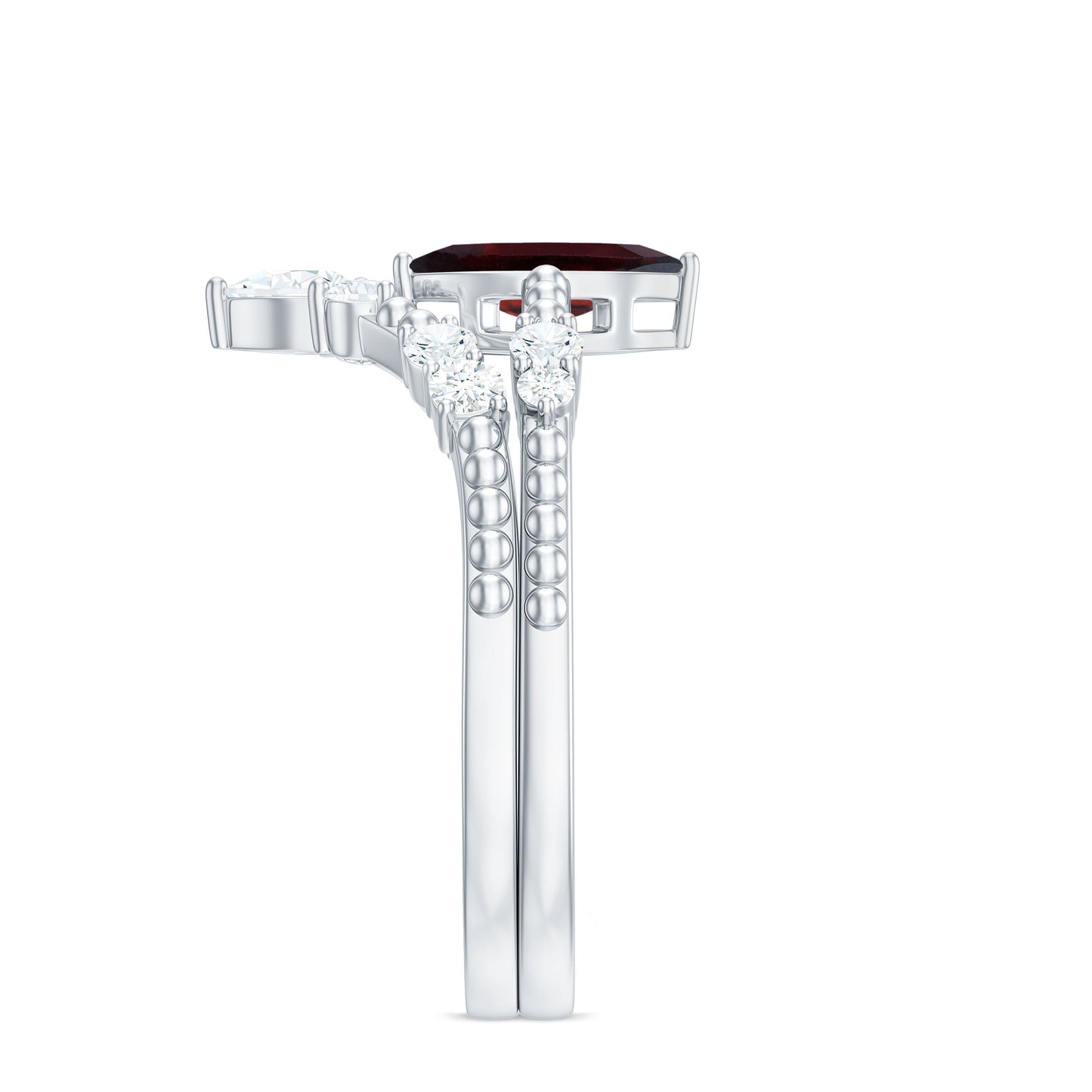 Certified Real Marquise Garnet Diamond Wedding Bridal Ring Set