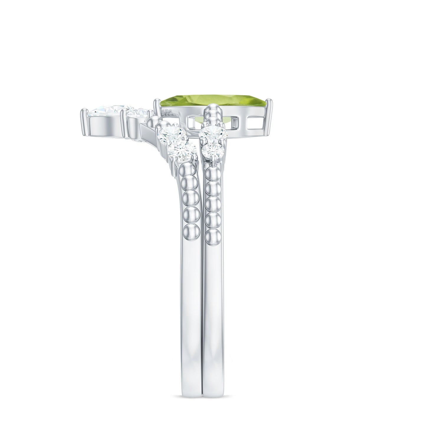 Natural Peridot Marquise Engagement Ring With Wedding Band