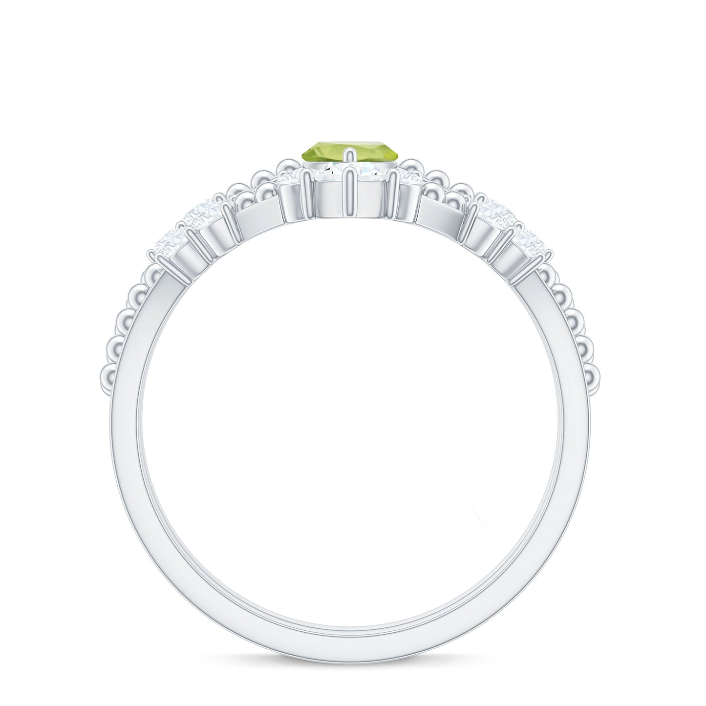 Natural Peridot Marquise Engagement Ring With Wedding Band