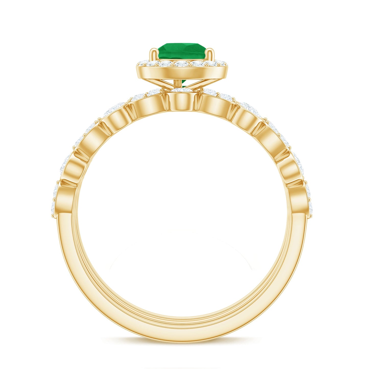 Natural 0.6 Carat Emerald Teardrop Engagement Ring and Wedding Band Set of 3