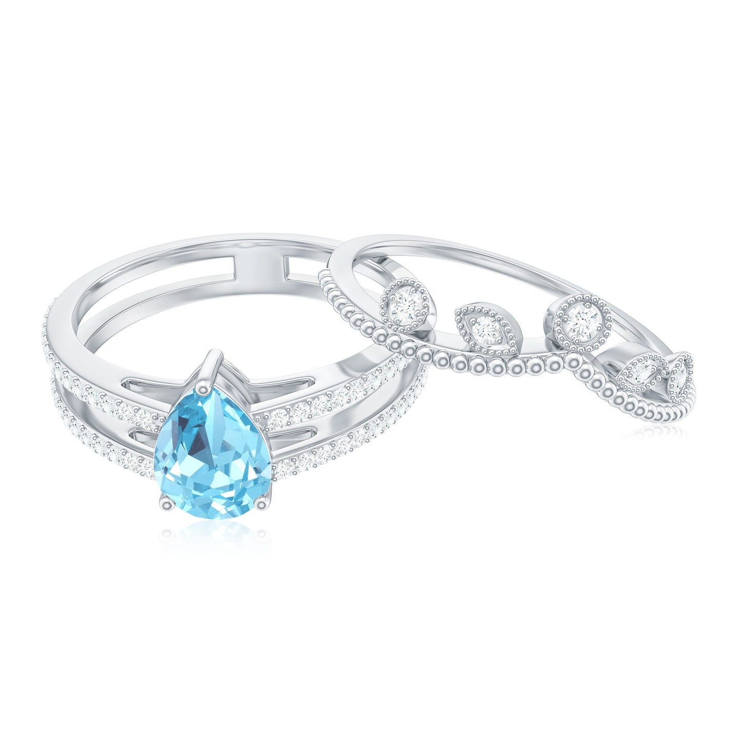 1 Carat Aquamarine and Diamond Teardrop Engagement Ring with Enhancer