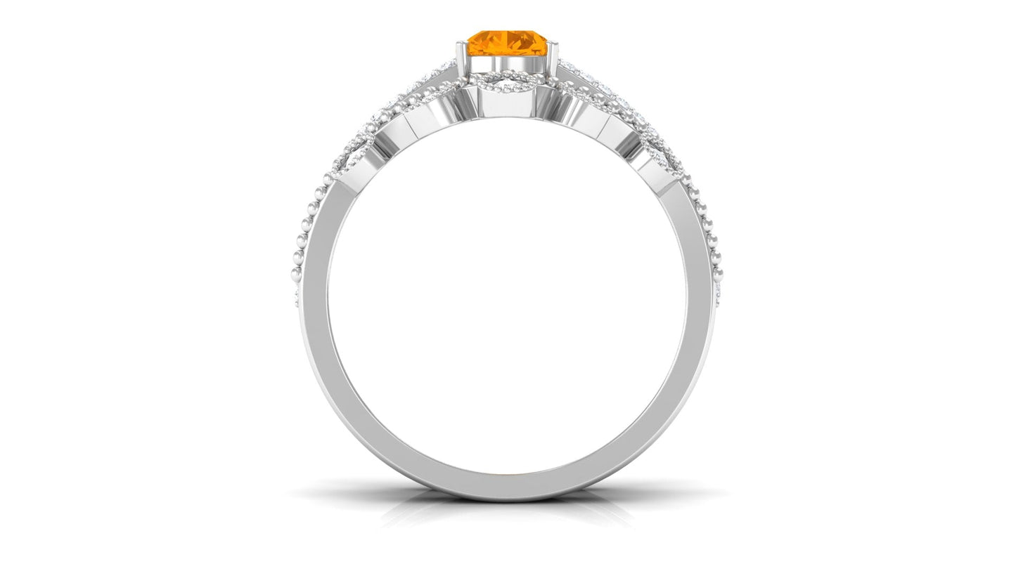 Pear Cut Fire Opal and Diamond Vintage Engagement Ring with Wedding Band Set
