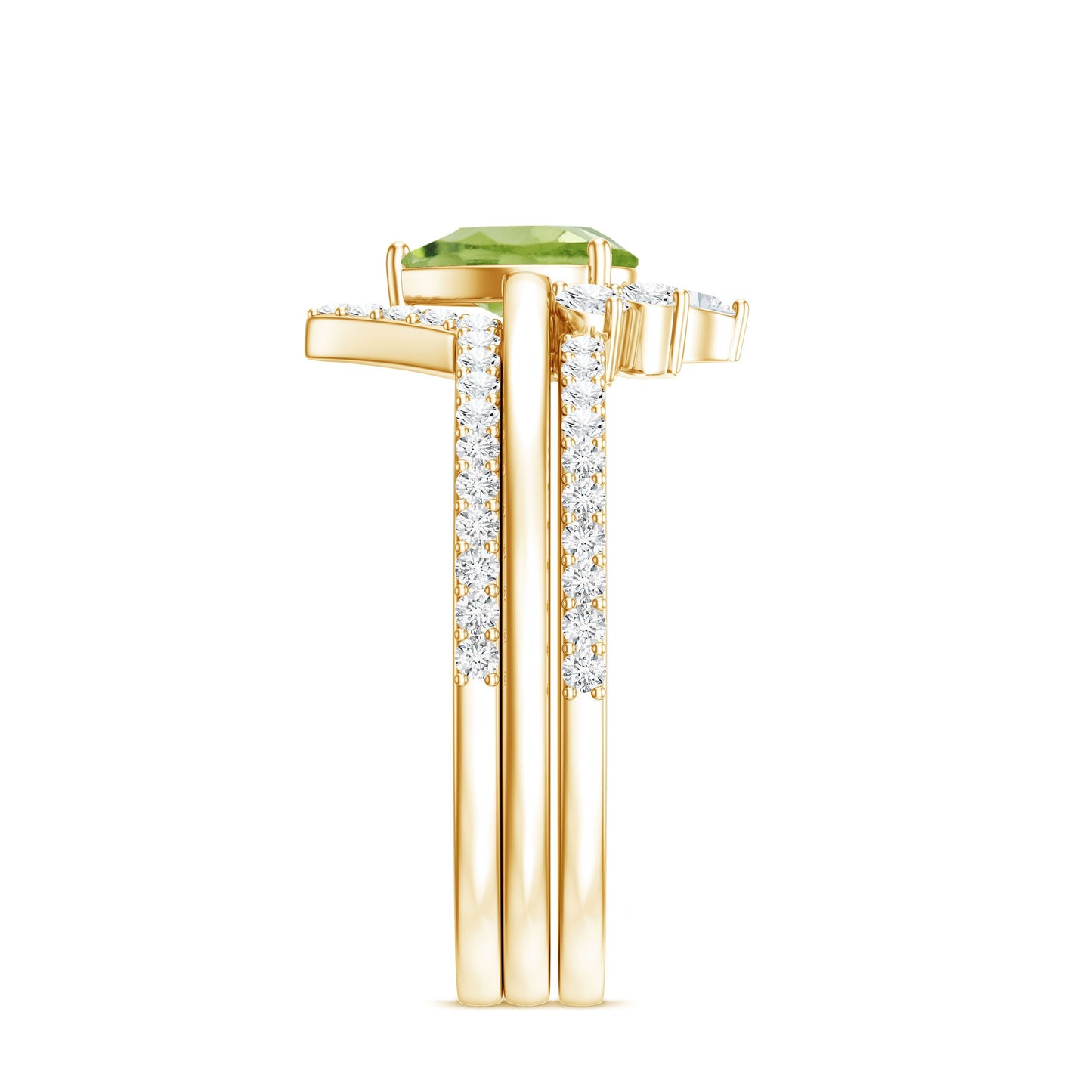 Certified Real 1 Carat Peridot Trio Wedding Ring Set with Moissanite