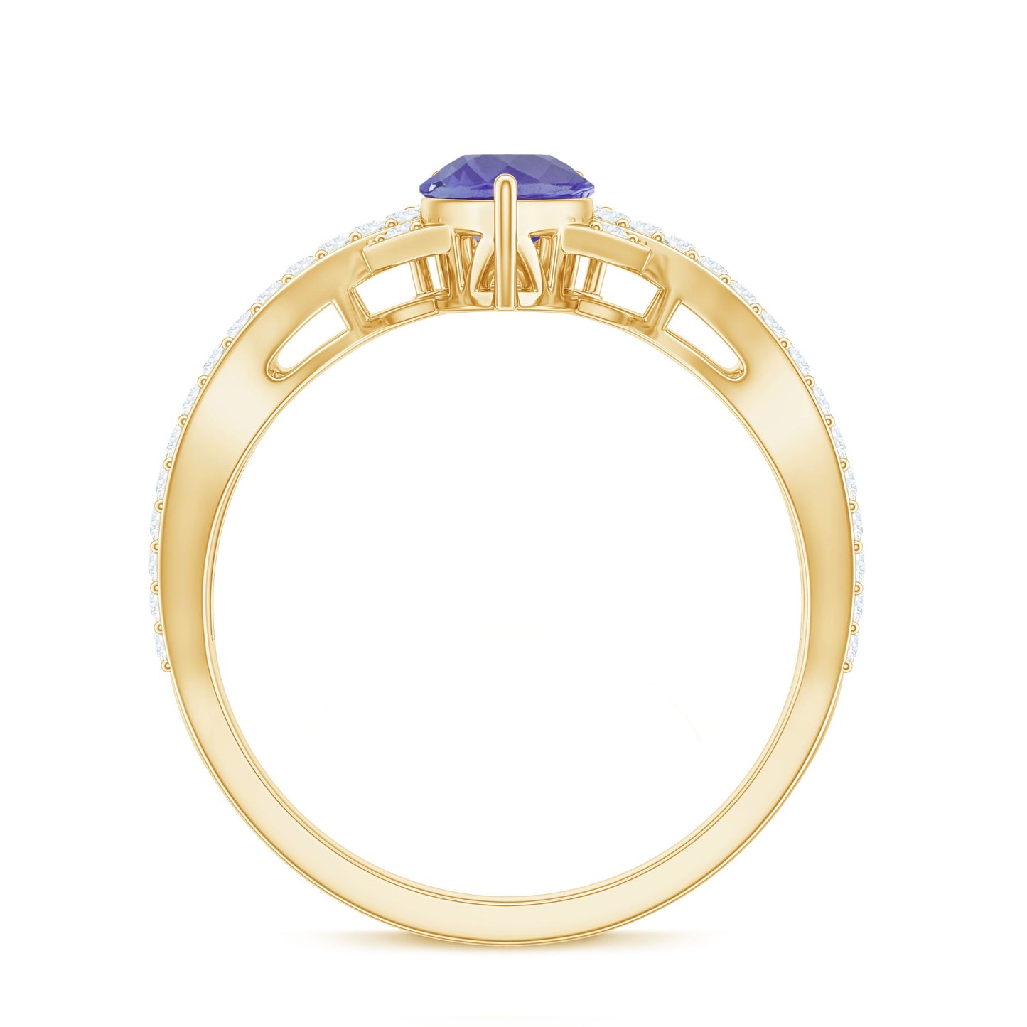 Certified Real Tanzanite Engagement Ring with Diamond Crossover Shank