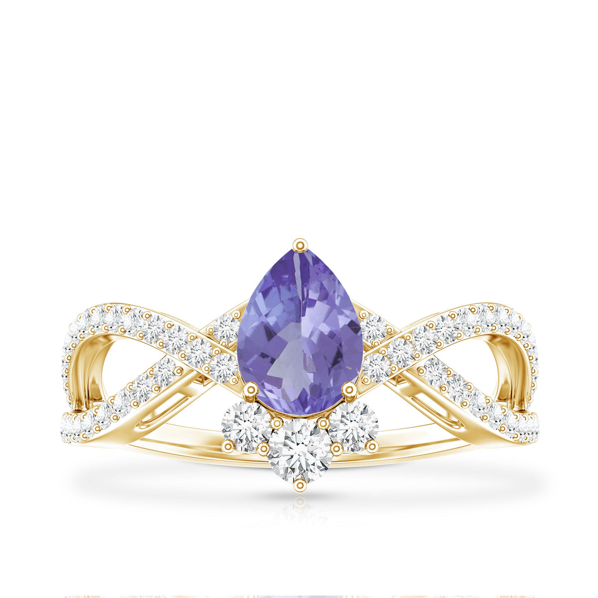 Certified Real Tanzanite Engagement Ring with Diamond Crossover Shank