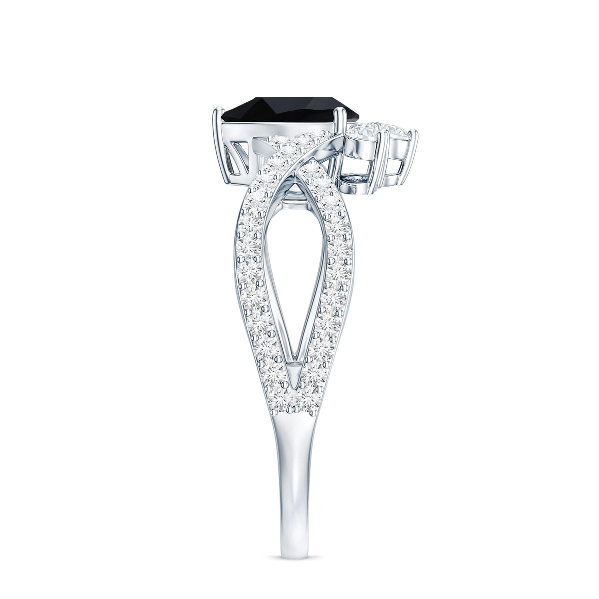 1 Carat Pear Shaped Black Onyx Designer Engagement Ring with Diamond
