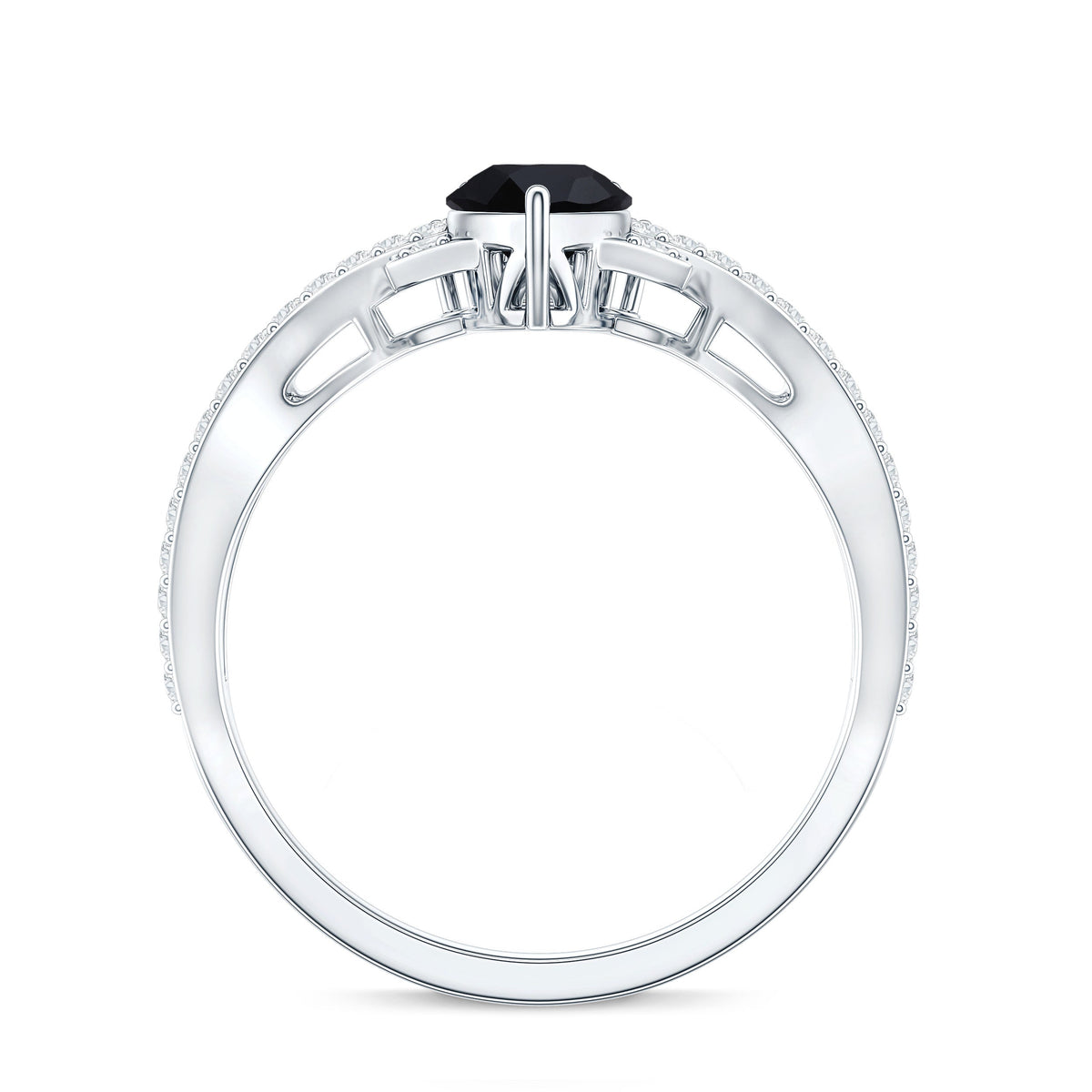 1 Carat Pear Shaped Black Onyx Designer Engagement Ring with Diamond