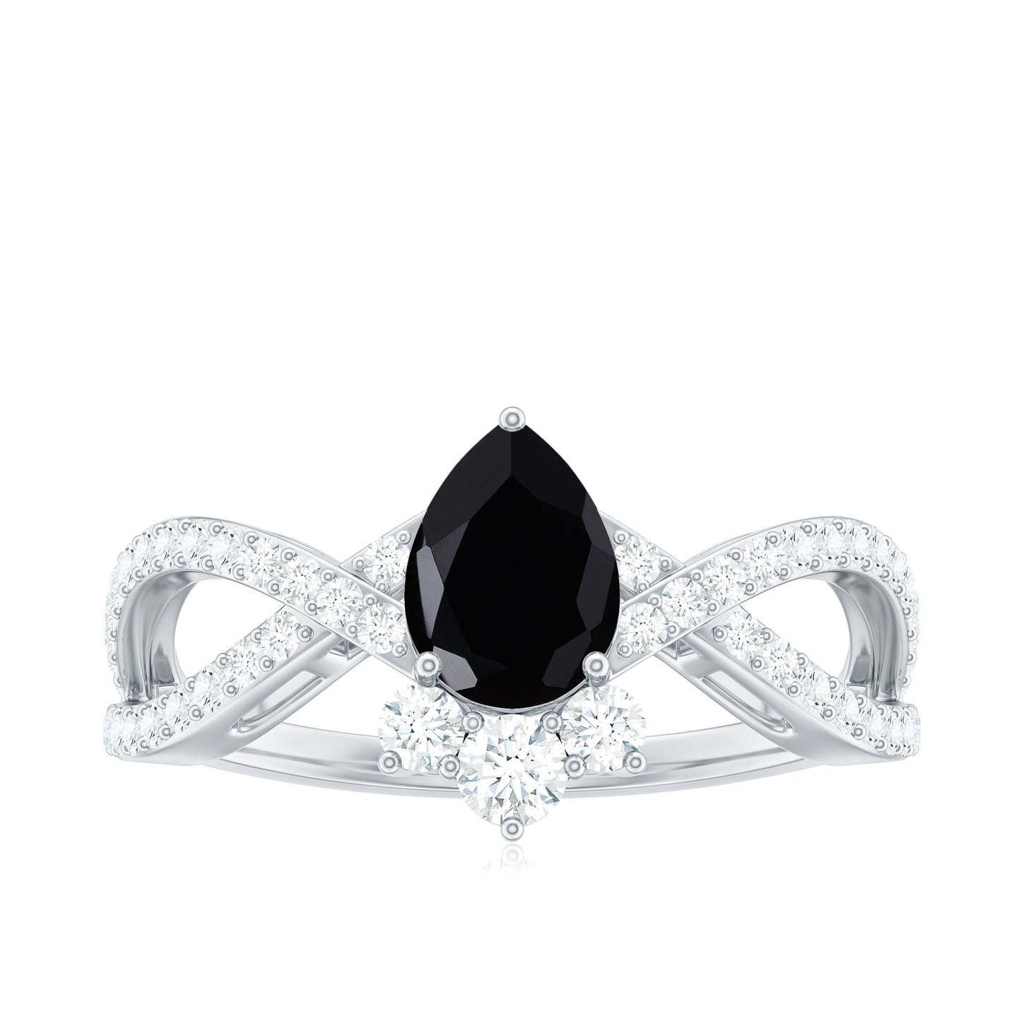 1 Carat Pear Shaped Black Onyx Designer Engagement Ring with Diamond