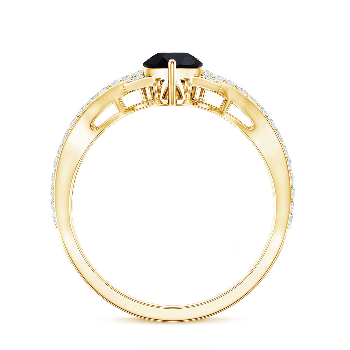 1 Carat Pear Shaped Black Onyx Designer Engagement Ring with Diamond