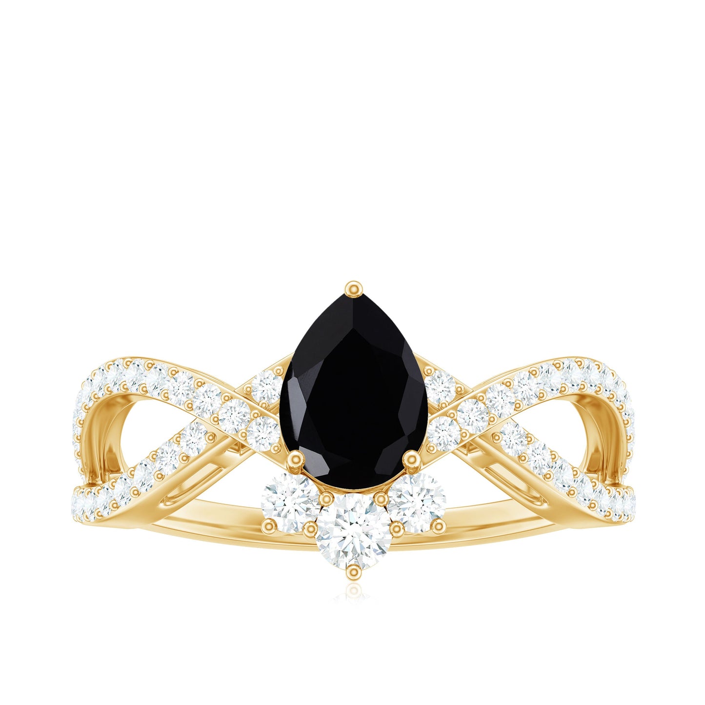 1 Carat Pear Shaped Black Onyx Designer Engagement Ring with Diamond