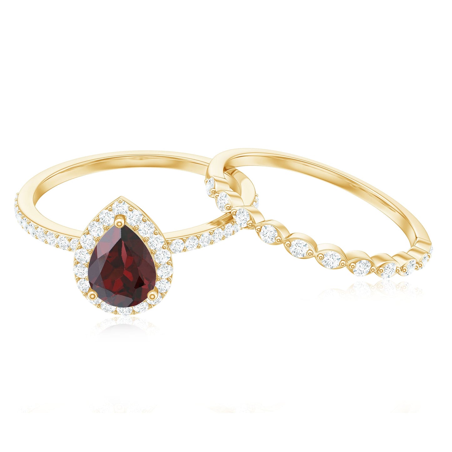 Natural 0.8 Carat Pear Shape Garnet Wedding Engagement Ring Set of 2