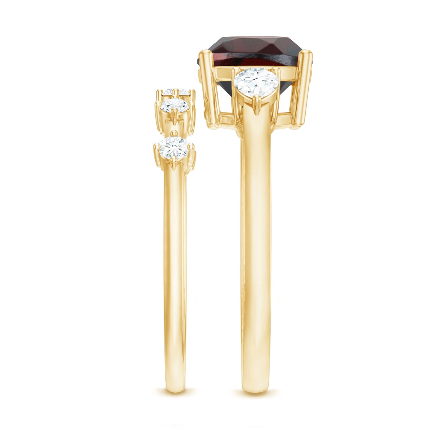 Natural 3.2 Carat Cushion Cut Garnet Diamond Wedding Bridal Ring Set