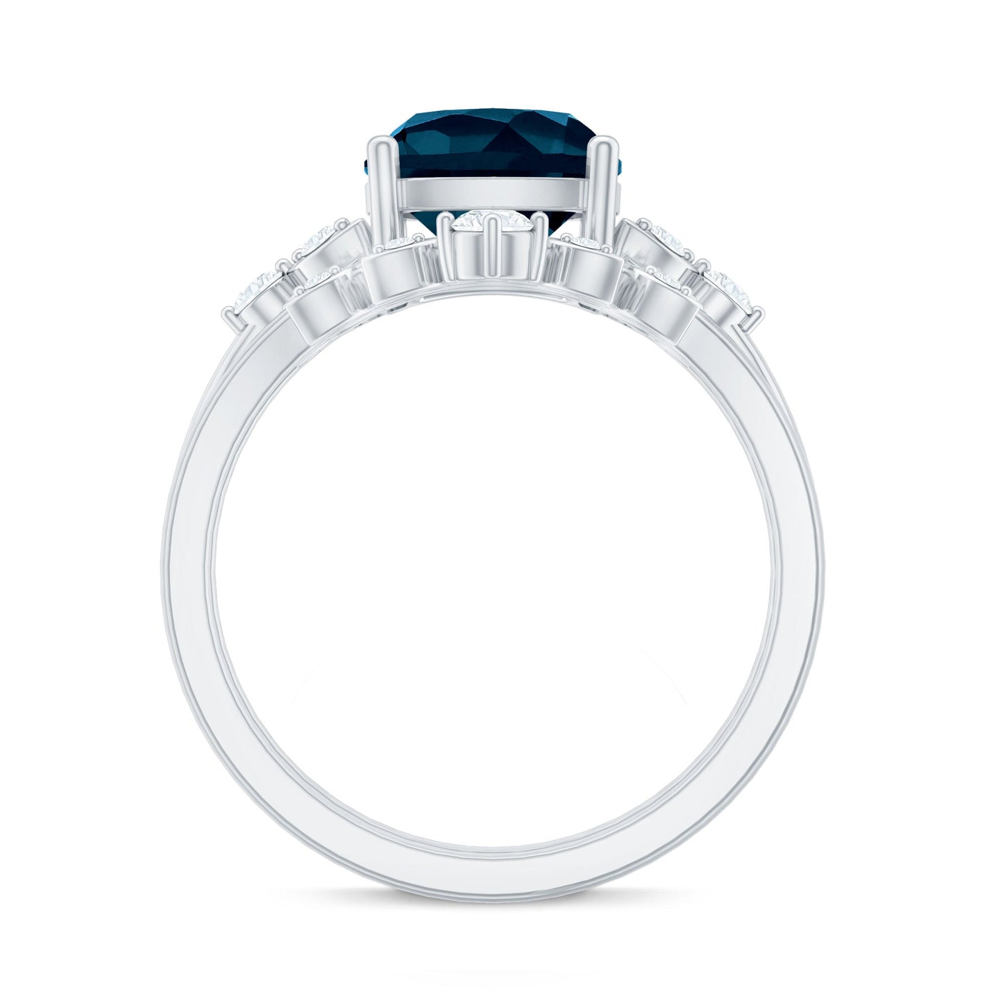 Vintage London Blue Topaz and Diamond Engagement Ring Set