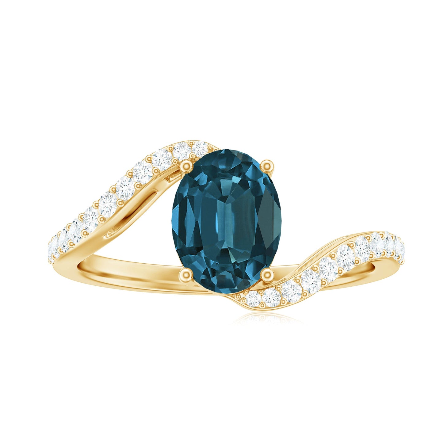 1 Carat Oval Cut London Blue Topaz and Diamond Bypass Engagement Ring