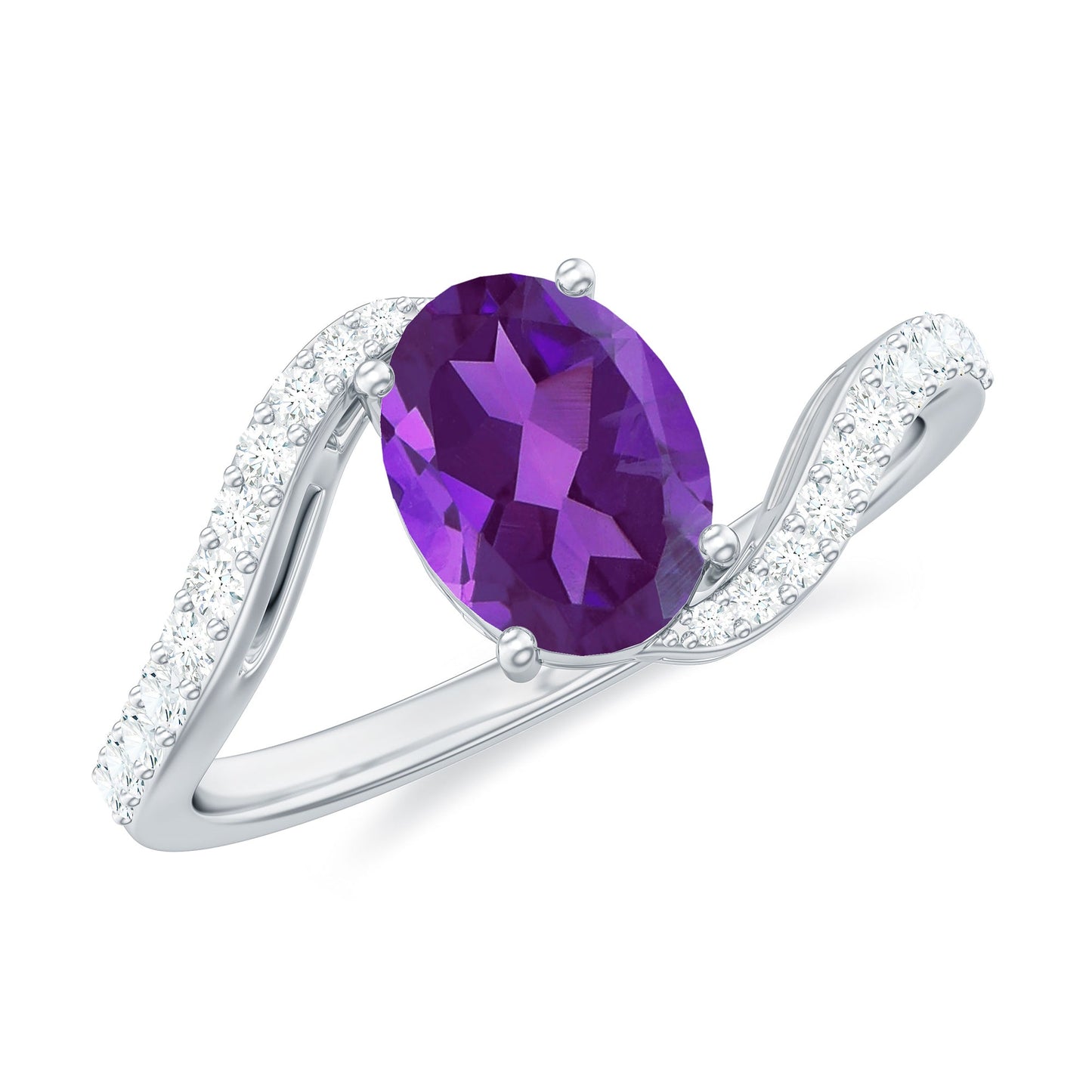 1 Carat Amethyst Oval Engagement Ring with Diamond Bypass Shank