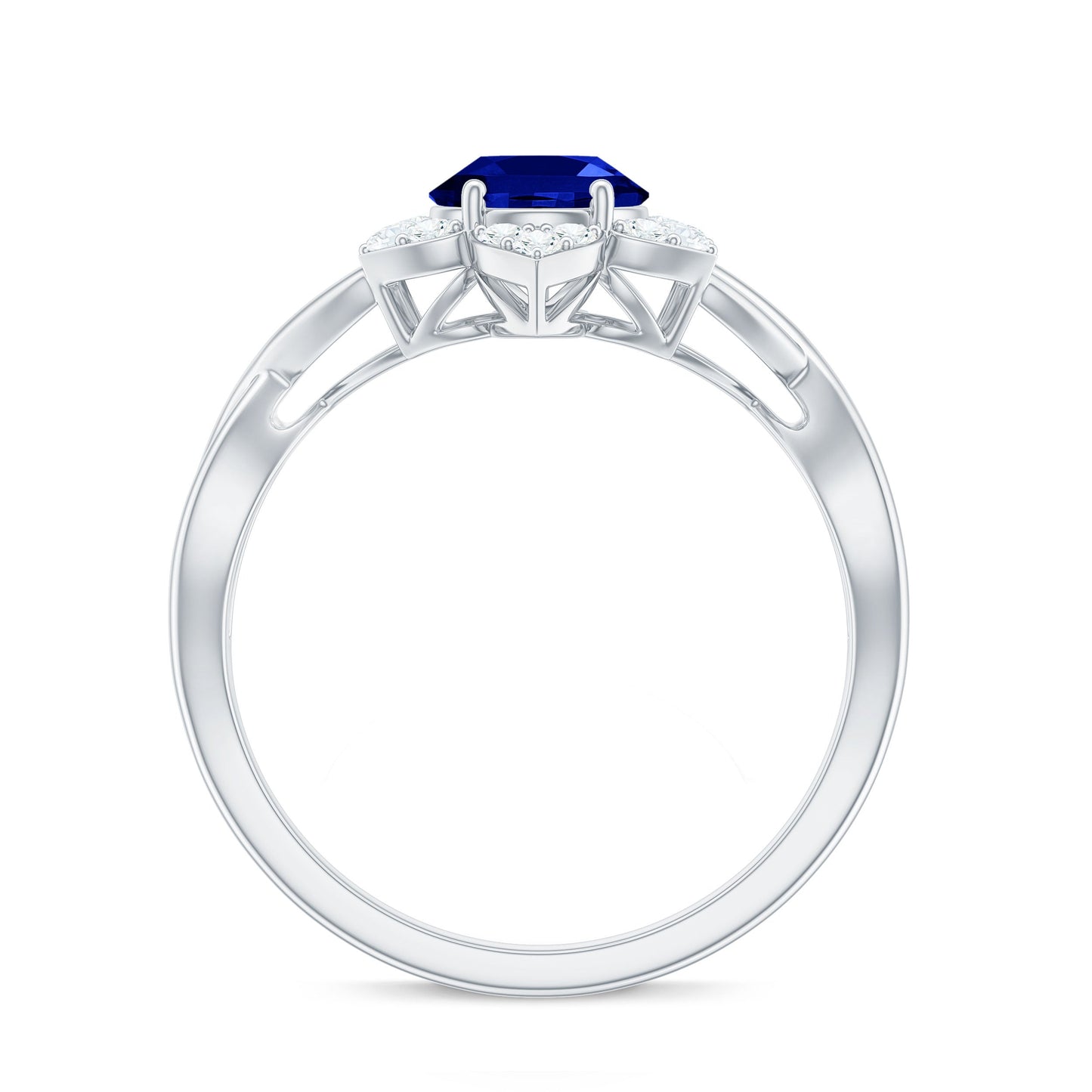 Certified 1.5 Carat Lab Grown Blue Sapphire Engagement Ring with Flower Diamond Halo