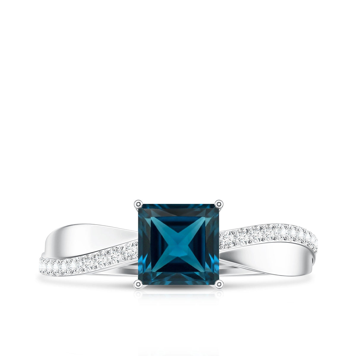 1 Carat Princess Cut London Blue Topaz Solitaire Engagement Ring For Women