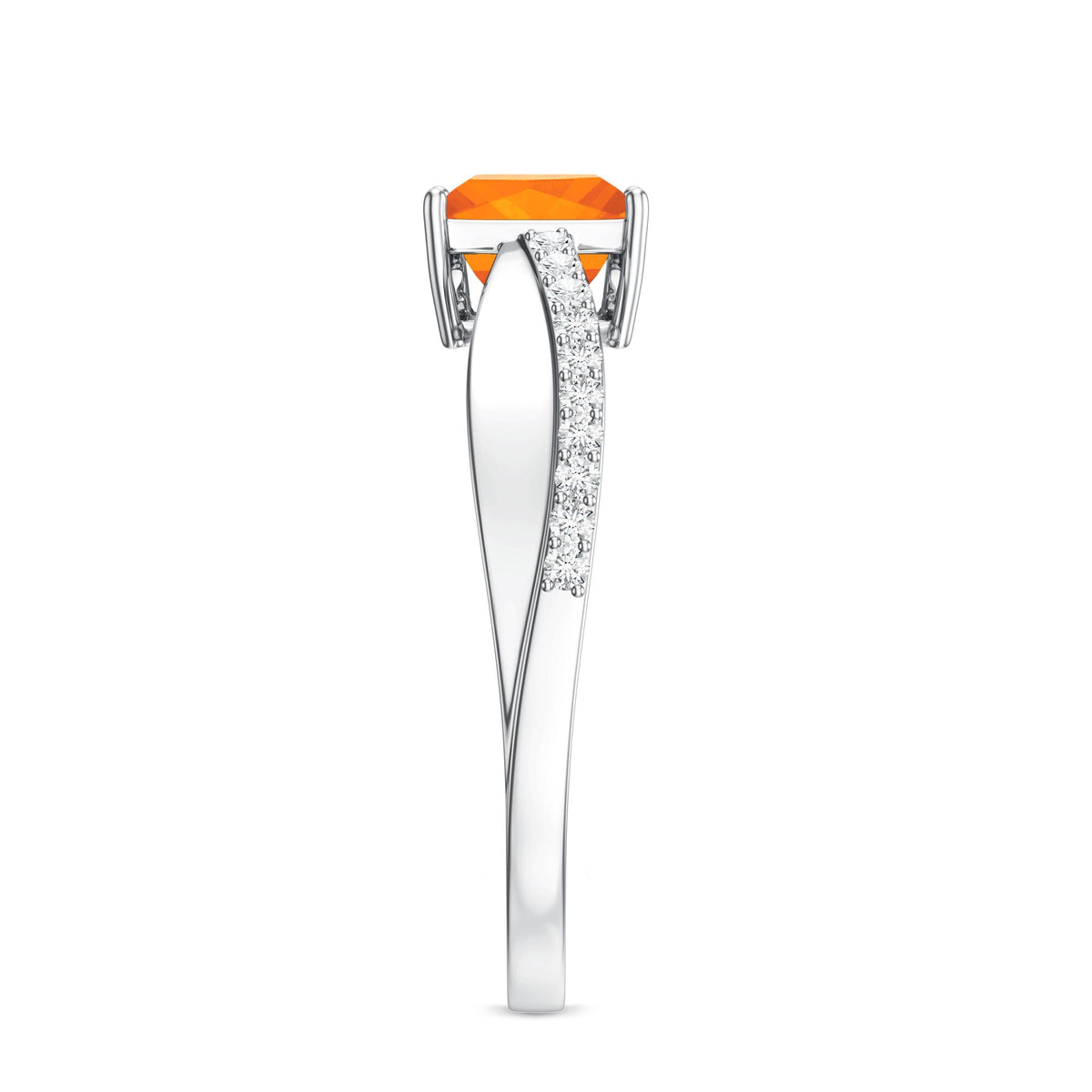 Princess Cut Fire Opal Solitaire Engagement Ring with Diamond