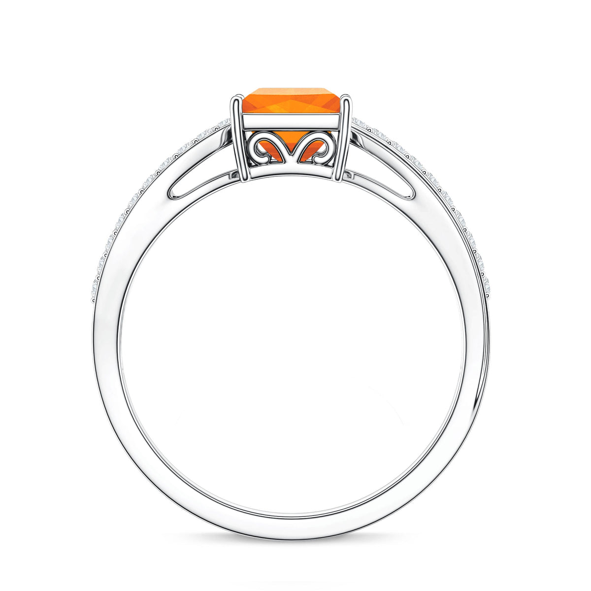 Princess Cut Fire Opal Solitaire Engagement Ring with Diamond