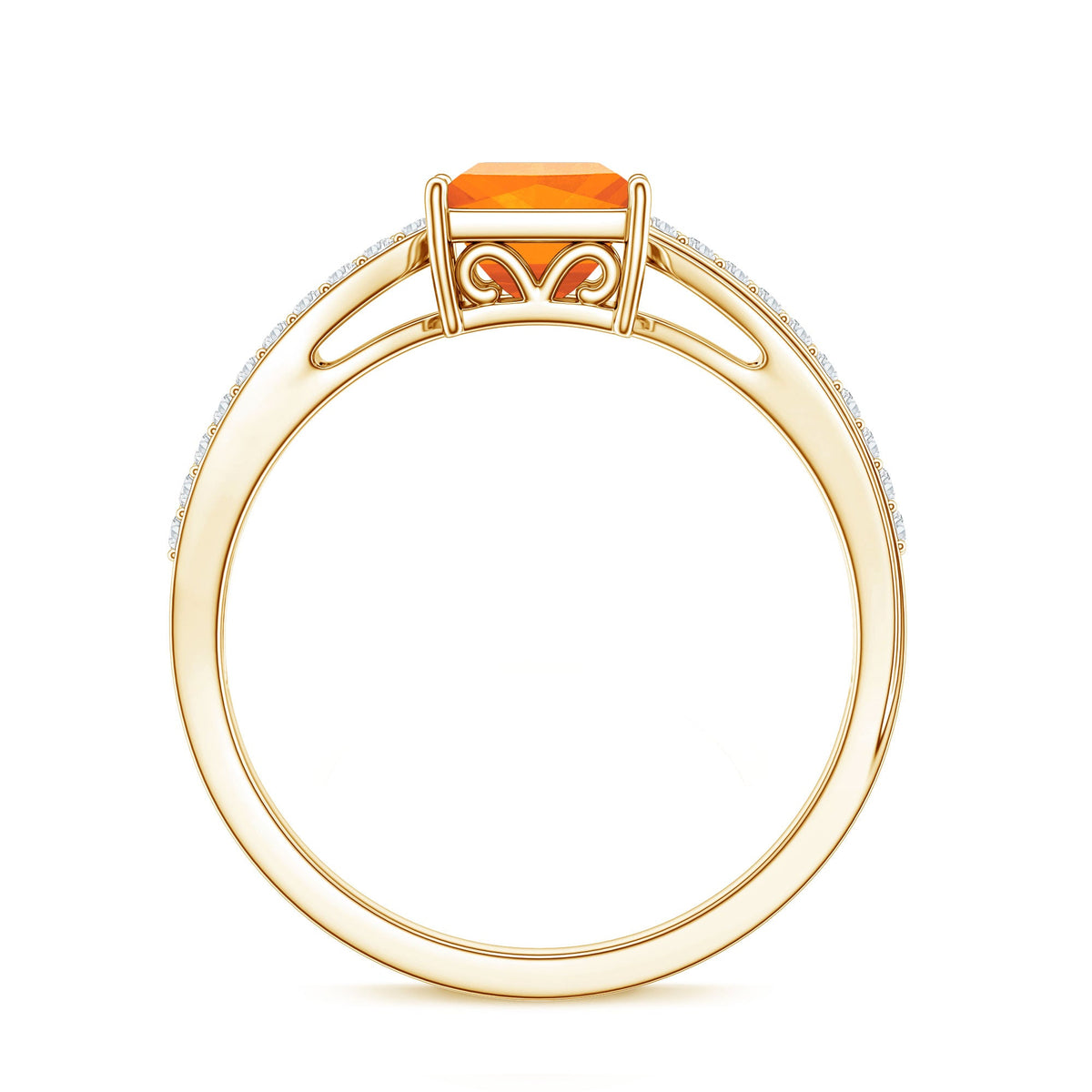 Princess Cut Fire Opal Solitaire Engagement Ring with Diamond