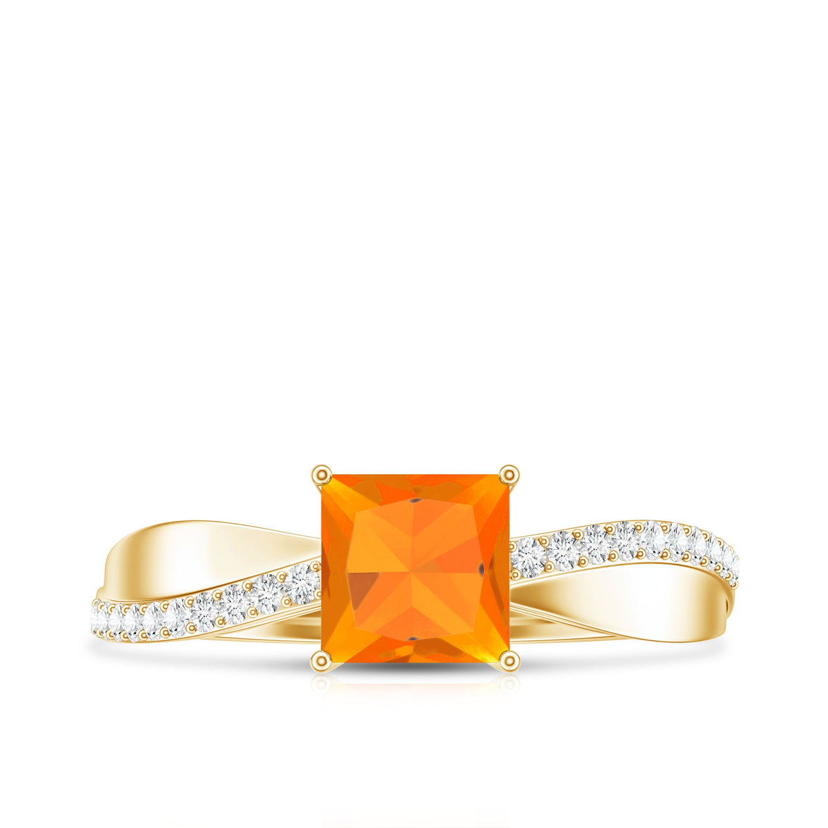 Princess Cut Fire Opal Solitaire Engagement Ring with Diamond