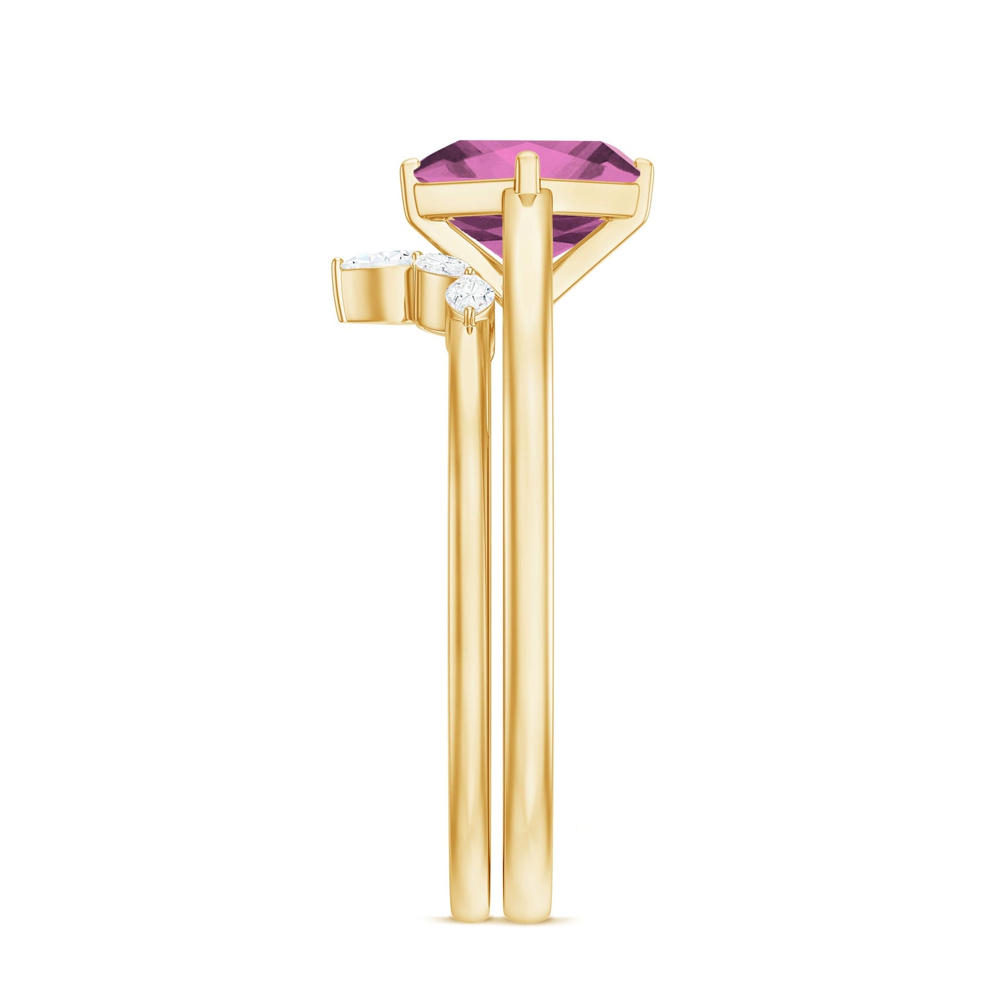 Princess Cut Pink Tourmaline Solitaire Ring Set with Diamond