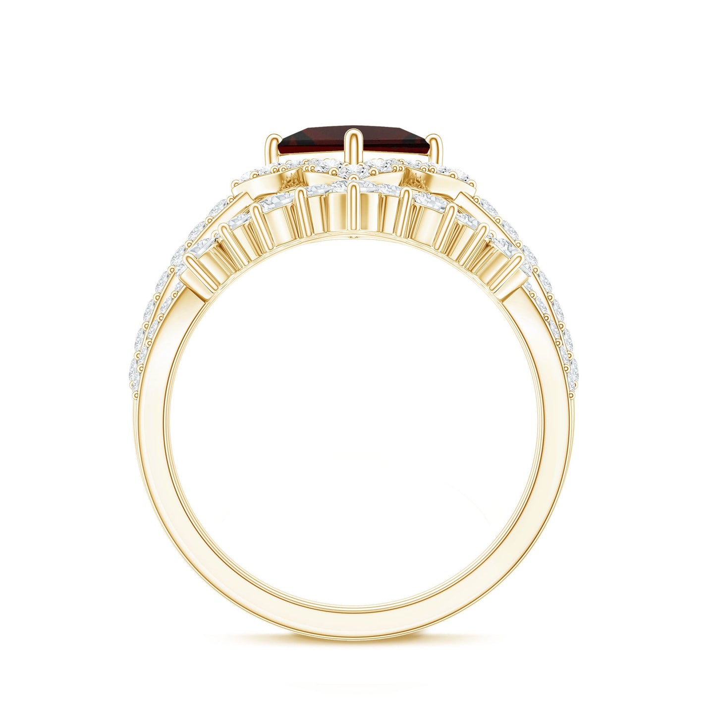 Princess Cut Garnet Designer Wedding Ring Set with Moissanite
