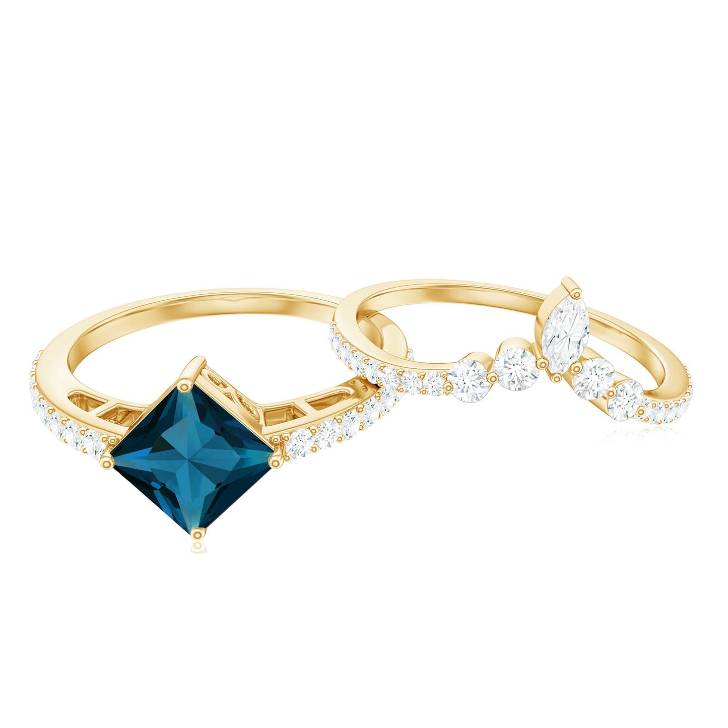 1 Carat Princess Cut London Blue Topaz and Diamond Wedding Ring Set
