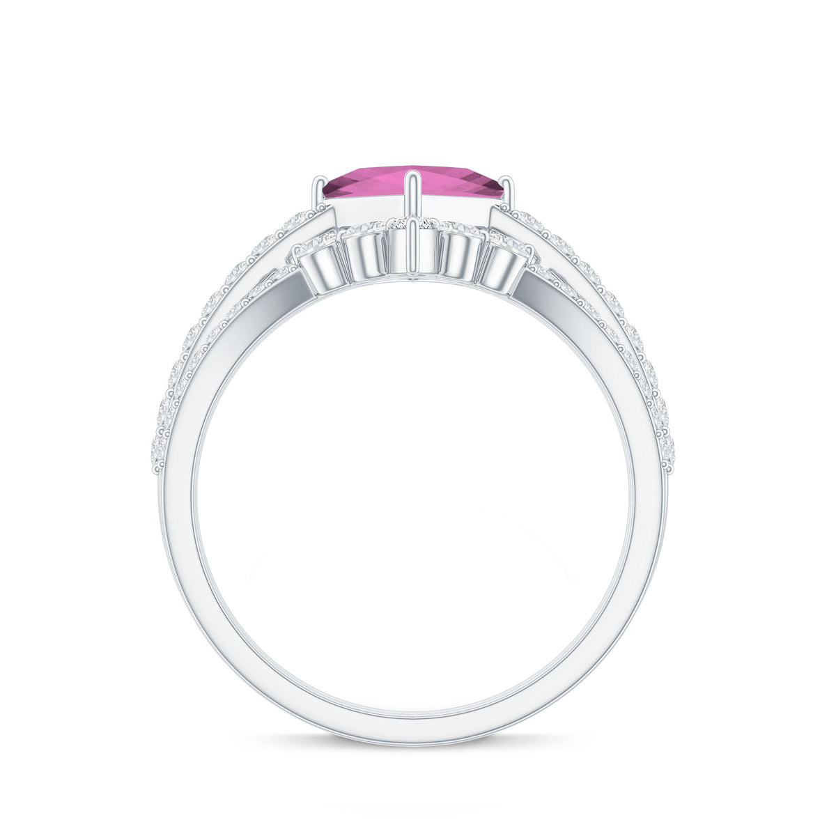 1 Carat Princess Cut Pink Tourmaline Wedding Ring Set with Diamonds