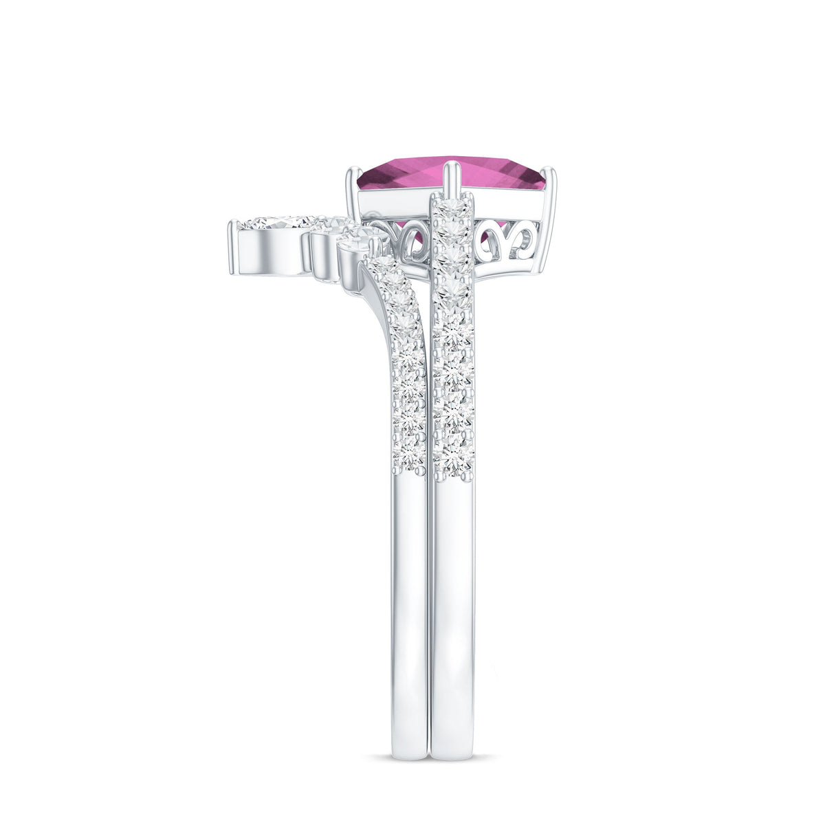 1 Carat Princess Cut Pink Tourmaline Wedding Ring Set with Diamonds