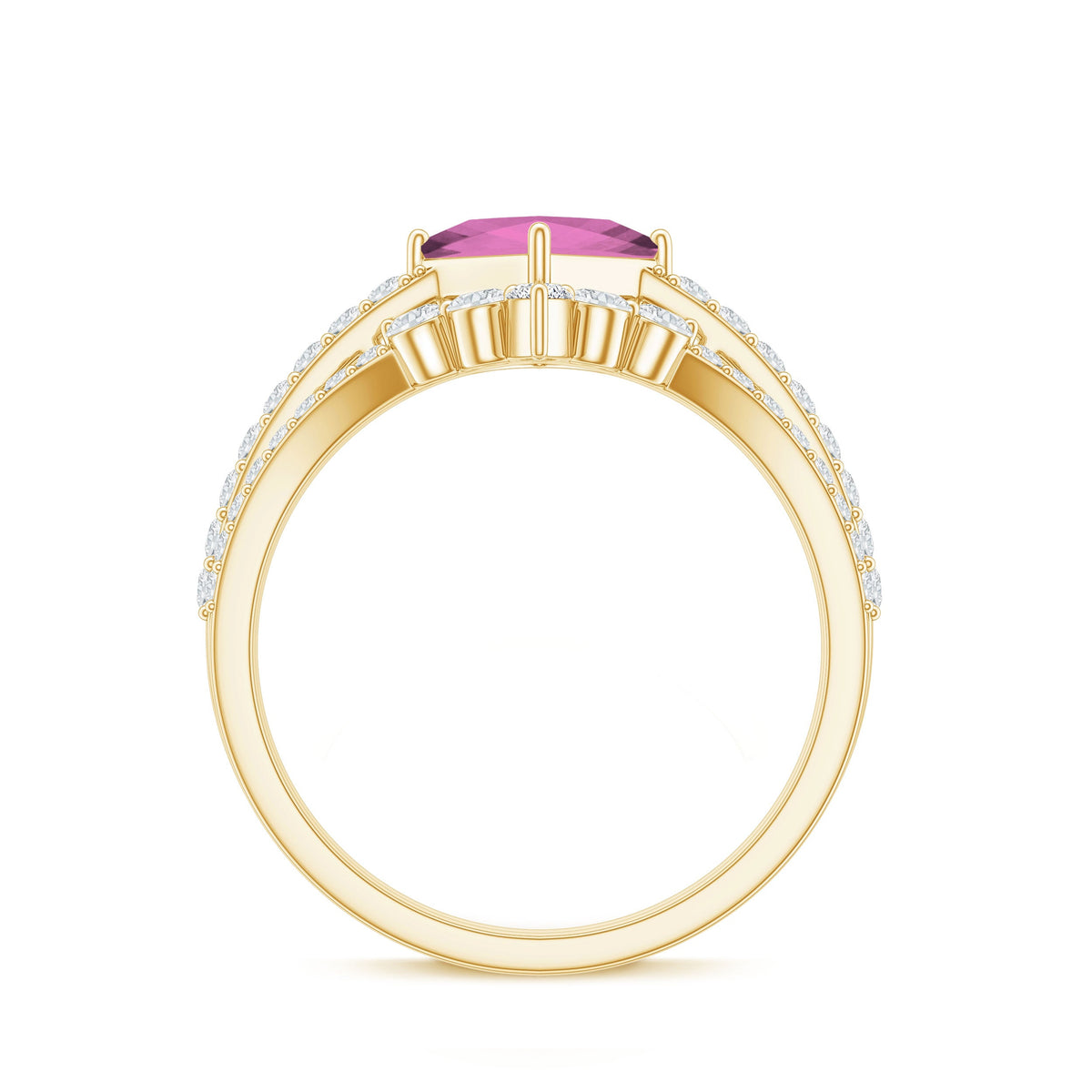 1 Carat Princess Cut Pink Tourmaline Wedding Ring Set with Diamonds