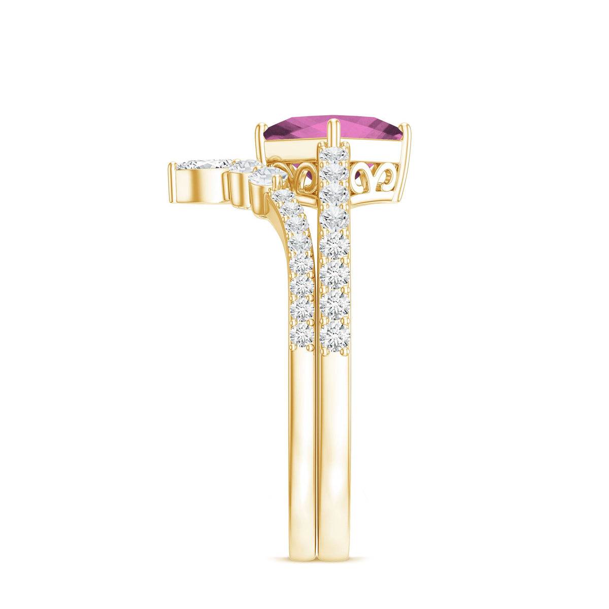 1 Carat Princess Cut Pink Tourmaline Wedding Ring Set with Diamonds