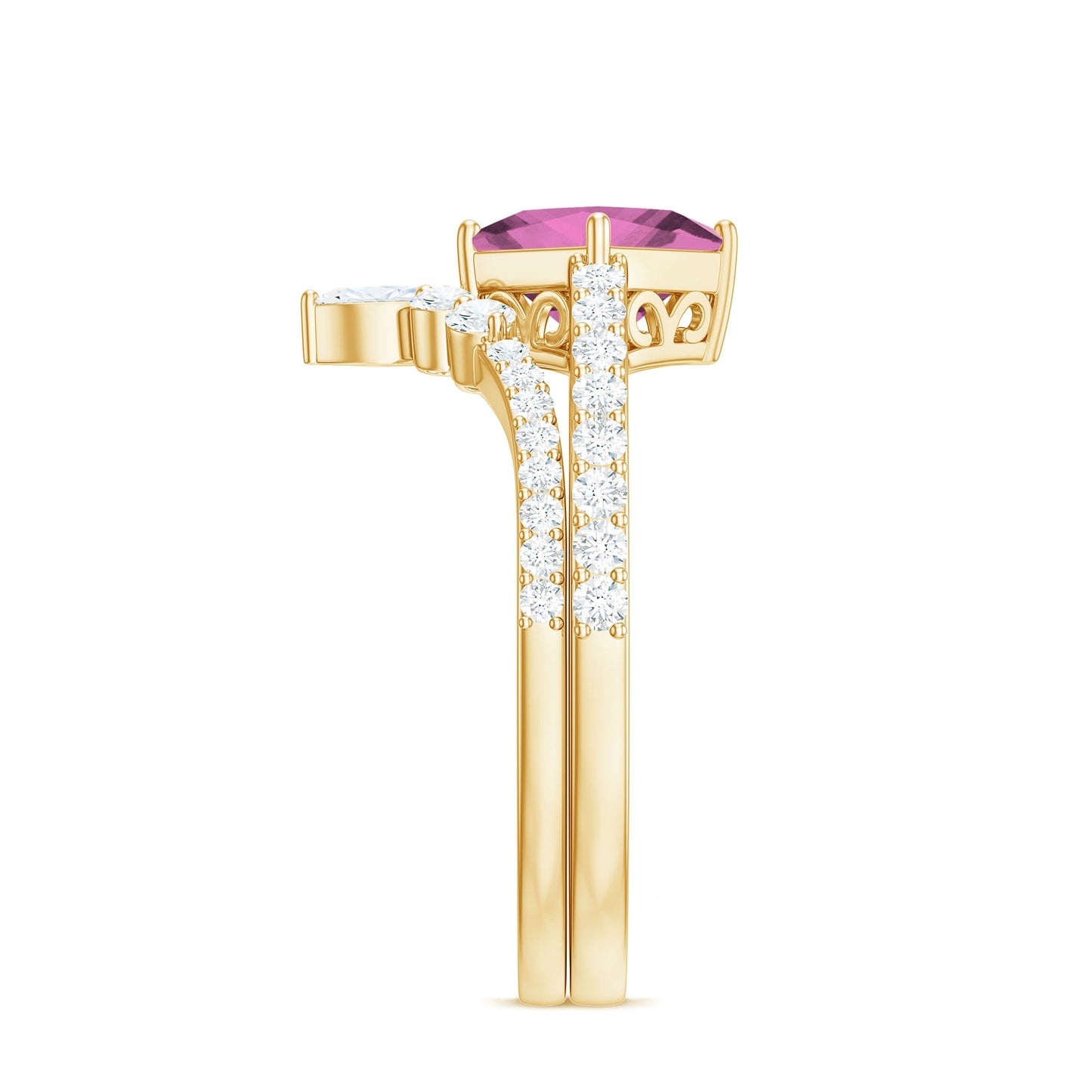 1 Carat Princess Cut Pink tourmaline and Diamond Wedding Ring Set for Women