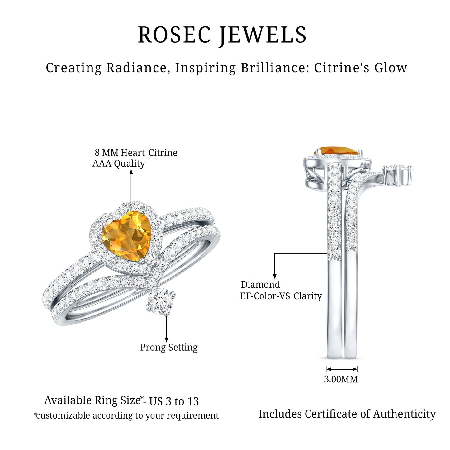 Certified Real Citrine Heart Shape Engagement Ring with Diamond Enhancer
