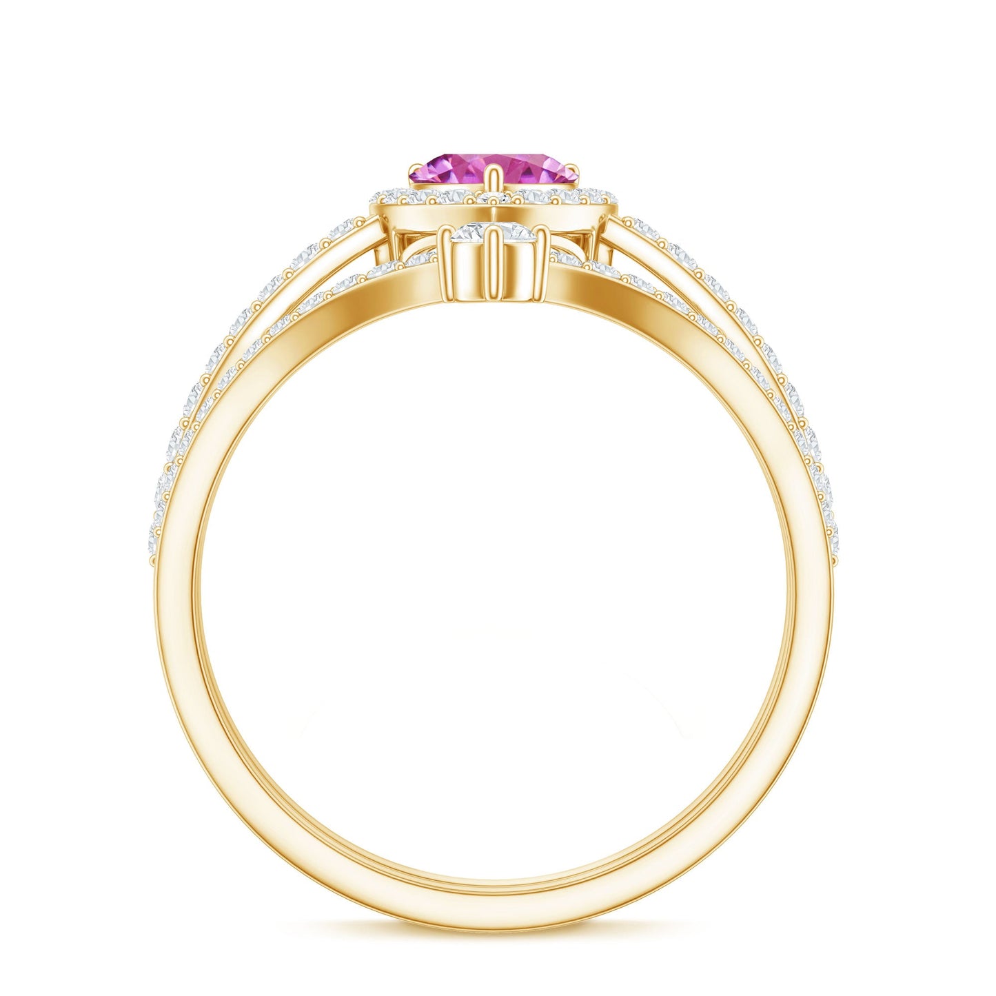 Genuine Pink Tourmaline Ring Set with Moissanite