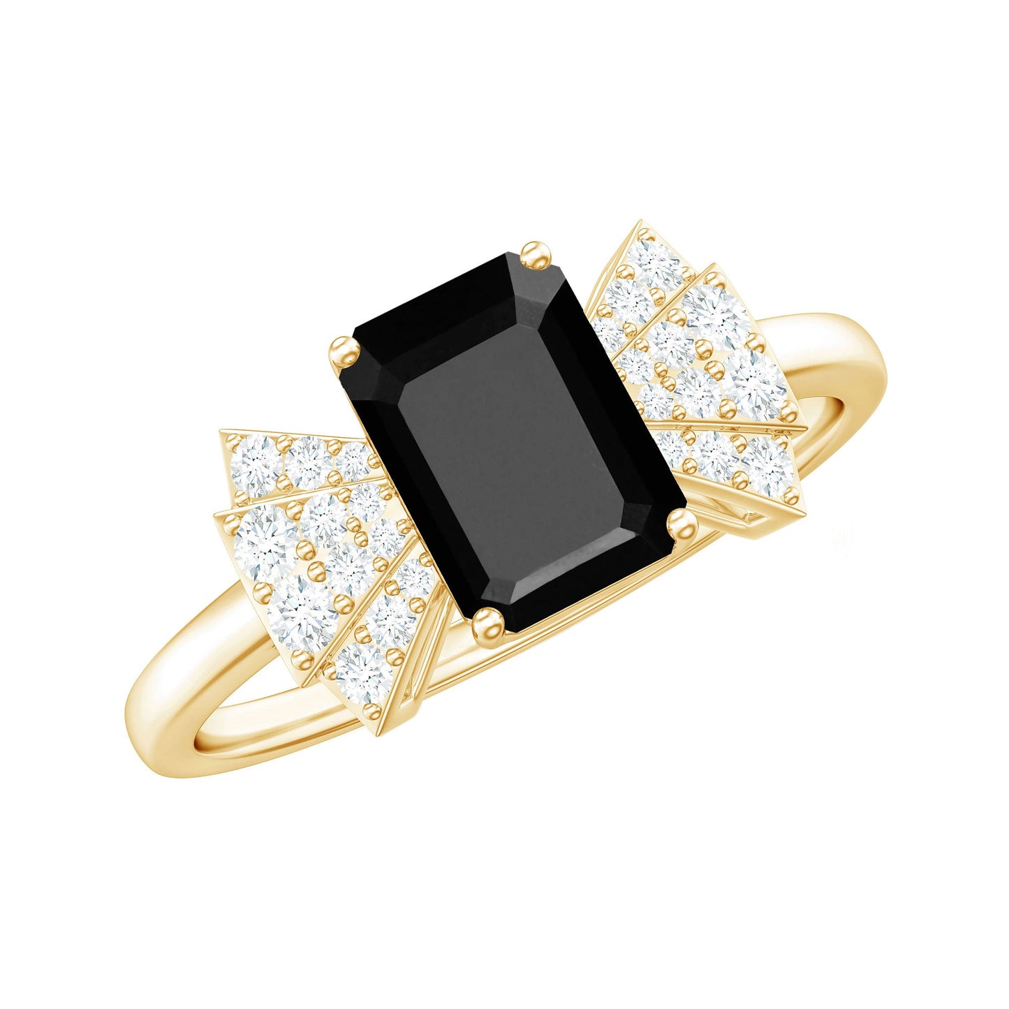 1.6 Carat Lab Grown Black Diamond Emerald Cut Engagement Ring with White Diamond Bow