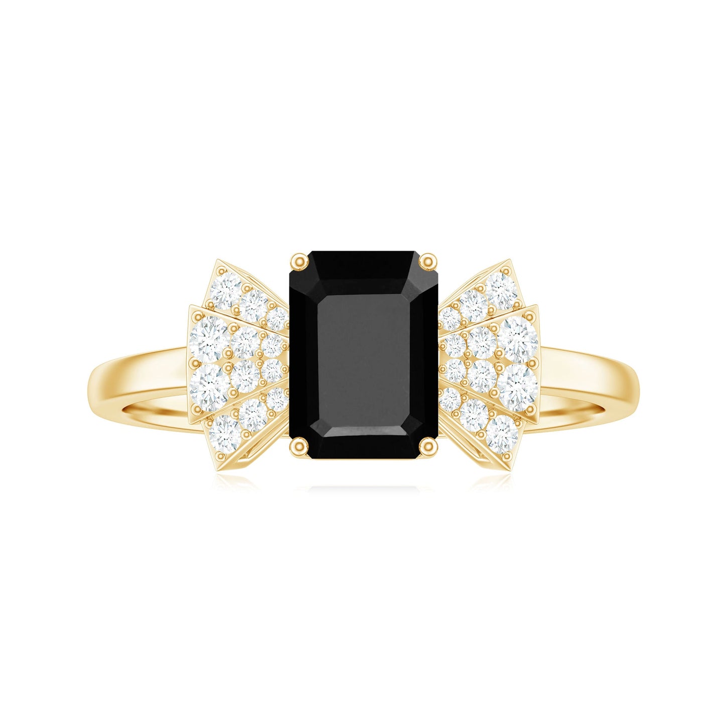 1.6 Carat Lab Grown Black Diamond Emerald Cut Engagement Ring with White Diamond Bow