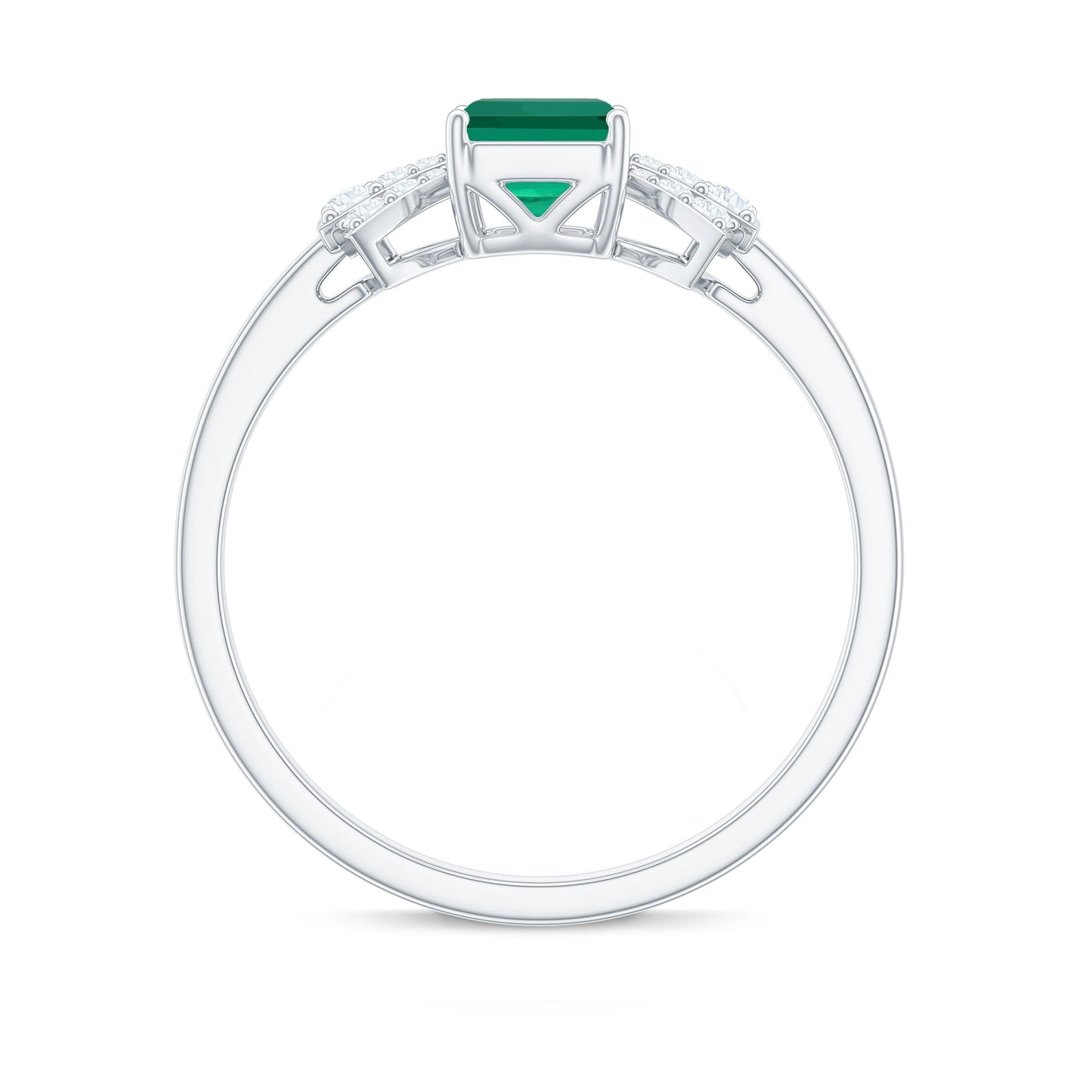 Designer Lab Grown Emerald Cut Emerald Engagement Ring with Bow Diamond