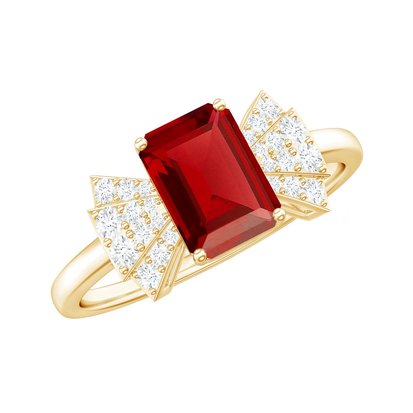 Certified 2.2 Carat Lab Grown Ruby Emerald Cut Engagement Ring with Diamond