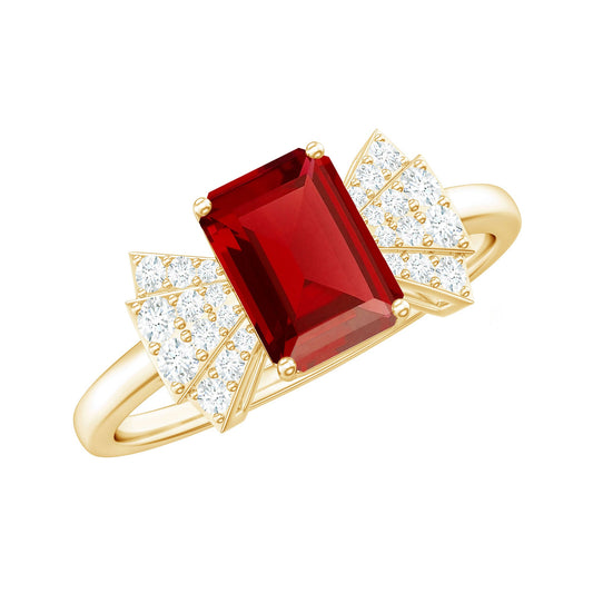 Certified 2.2 Carat Lab Grown Ruby Emerald Cut Engagement Ring with Diamond
